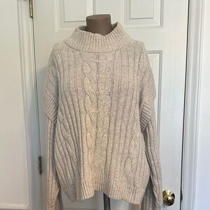 Cream Cowl Neck Cable Knit Sweater